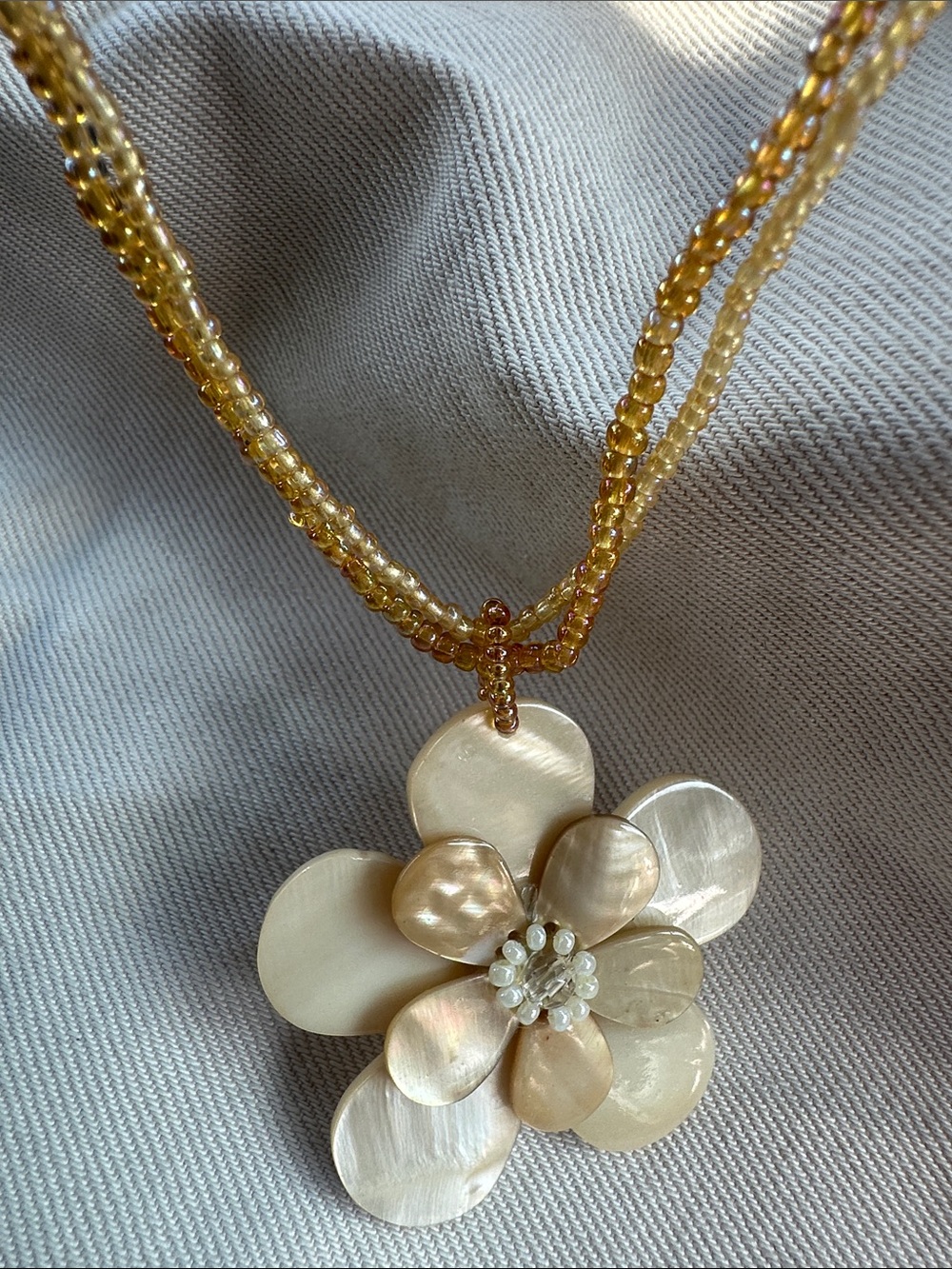 Beach Coastal Cowgirl Mother-of-Pearl Flower Pendant Necklace